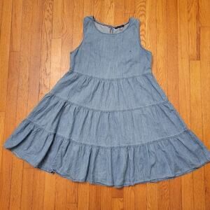 Tommy Hilfiger Chambray Tiered Dress Sleeveless Blue Womens 18W